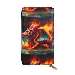 Dragon King in Fire Unisex-Geldbörse aus Leder mit Reißverschluss, Kosmetiktasche für Party, Reisen, Urlaub, Geschenke, Schwarz , Einheitsgröße von UPIKIT