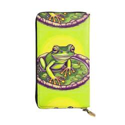 Kosmetiktasche mit Frosch im Teich, Unisex, Leder, mit Reißverschluss, für Party, Reisen, Urlaub, Schwarz , Einheitsgröße von UPIKIT