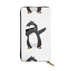 Pinguin Dabbing Unisex Leder Reißverschluss Geldbörse Kosmetiktasche für Party Reise Urlaub Geschenke, Schwarz , Einheitsgröße von UPIKIT