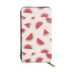 Pinke Wassermelone Unisex Leder Reißverschluss Geldbörse Kosmetiktasche für Party Reise Urlaub Geschenke, Schwarz , Einheitsgröße von UPIKIT