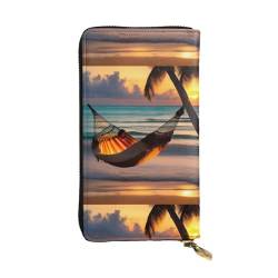 Sunset Beach Hängematte Unisex Leder Reißverschluss Geldbörse Kosmetiktasche für Party Reise Urlaub Geschenke, Schwarz , Einheitsgröße von UPIKIT