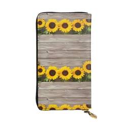 Unisex-Geldbörse aus Holz, Sonnenblumen-Design, mit Reißverschluss, Kosmetiktasche für Party, Reisen, Urlaub, Geschenke, Schwarz , Einheitsgröße von UPIKIT