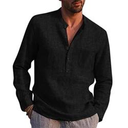 Herren Leinenhemd Langarm Freizeithemd Businesshemd Sommer Baumwolle Bequem Langarmshirt Männer Slim Fit Knöpfen Strandhemd Casual Herrenhemd Henley Shirts Leinen Hemden von UPOI