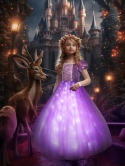 UPORPOR Leuchtendes Prinzessin Kleid Mädchen, Weihnachtskleid für Kostüm Mädchen, Halloween LED Kostüm für Teenager, Verkleidung Karneval Cosplay Geburtstags Party, Purple 120 von UPORPOR
