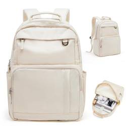 UPPACK Schulrucksack Mädchen Lässig Rucksack Schule Teenager Rucksack Damen Herren 14 Zoll Schulsachen Teenager Daypack uni Schulranzen Rucksack mit Laptopfach Beige von UPPACK