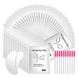 URAQT Augenpads für Wimpernverlängerung, 50 Paar Wimpernpads, Wimpern Extension Pads mit 10 Stück Wimpernbürste, Wimpernverlängerung Augen Pads Eye Patch für Eyelash Extensions von URAQT