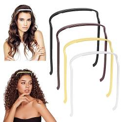 URAQT Curly Thick Hair Large Headband, 2 Stück Eckiger Haarreif Hinged Headband, Hair Hoop Stirnband Wie eine Sonnenbrille, Unsichtbarer Haarreifen für Männer Damen (Schwarz/Braun/Beige/Weiß) von URAQT