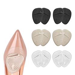 URAQT Fusspolster Pads, 6 Paar Silikon Pads Vorfuß Gelpolster Vorderfuß Schuheinlagen Antislip für Gelpolster Vorderfuß Fersenschutz High Heels Schuhpads, Einlegesohlen Vorfuß, Ballenpolster von URAQT