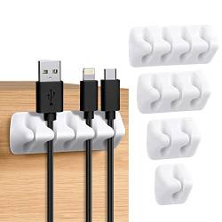 URAQT Kabelclips Kabelhalter, 5 Stück Vielzwecke Kabelführung Kabel Organizer Set für Schreibtisch, Netzkabel, USB Ladekabel, Ladegeräte, Audiokabel (mini-Weiss) von URAQT