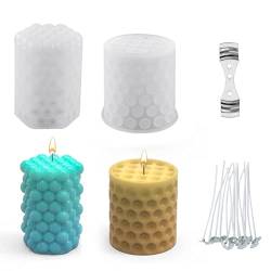 URAQT Kerzenform, 2 Stück DIY Kerzen 3D Handgemachte Kerzengießform, Antihaft Bubble Candle Silikonform, Silikon Kerzenwachs Formen, mit Kerzendocht und Dochthalter von URAQT