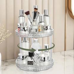 URAQT Make up Organizer, 2 Etagen 360° Drehbar Kosmetik Organizer, Multifunktionale Schmink Organizer mit Großer Kapazität, Kosmetik Organizers für Schminktisch, Badezimmer, Schlafzimmer (Transparent) von URAQT