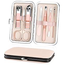 URAQT Maniküre Set,7pcs Pediküre Kit Nagelset Nageletui Nagelknipser, Edelstahl Ledertasche Nagel Schere Nagelpflege etui Reise Beauty für Zuhause, Reisen von URAQT