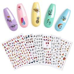 URAQT Nagelsticker Selbstklebend, 6 Blätter Nagel Aufkleber, Blumen Abstrakt 3D Nail Art Decals Design Nail Art Sticker Dekoration DIY Maniküre für Frauen Mädchen von URAQT