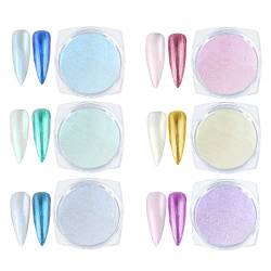 URAQT Pearl Powder Nail Chrome Glitzerpuder, 6 Farben Chrome Nail Powder, Nagel Spiegel Pulver Mirror Powder mit Applikator, Nägel Glitzer Pulver Chrom Pigmente für Nägel von URAQT