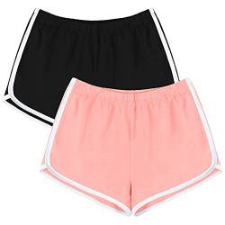 URATOT 2 Pack Baumwolle Sport Shorts Yoga Tanz Kurze Hosen Sommer Athletic Shorts, Schwarz/Rosa, Mittel von URATOT