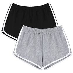 URATOT 2 Stück Baumwolle Sport Shorts Yoga Dance Kurze Hosen Sommer Athletic Shorts - Schwarz - X-Groß von URATOT