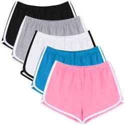 URATOT 5 Pack Damen Baumwolle Yoga Tanz Kurze Hosen Sport Shorts Sommer Athletic Radfahren Wandern Sport Shorts, Schwarz, Hellgrau, Beige, Seeblau, Rosa, S von URATOT