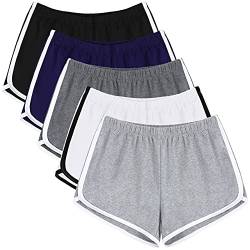 URATOT 5 Pack Damen Baumwolle Yoga Tanzen Kurze Hosen Sport Shorts Sommer Athletic Radfahren Wandern Sport Shorts, Schwarz, Dunkelgrau, Hellgrau, Marineblau, Beige, Klein von URATOT