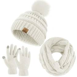 URATOT Winter Warme Stricksets Strickmütze Mütze Schal Gesichtsabdeckung Touchscreen Handschuhe Set für Männer Frauen von URATOT