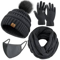 URATOT Winter Warme Stricksets Strickmütze Mütze Schal Gesichtsabdeckung Touchscreen Handschuhe Set für Männer Frauen von URATOT
