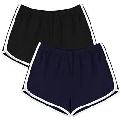 Uratot Sport-Shorts aus Baumwolle, für Yoga, Tanz, Sommer, Athletik, 2 Stück Gr. Medium, Schwarz, Dunkelmarineblau von URATOT