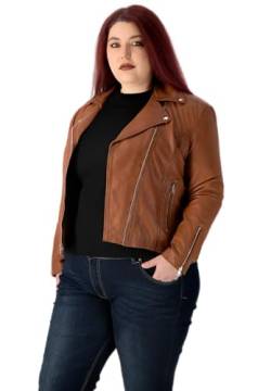 URBAN 5884 Plus Size MIKA Damen Lederjacke, Herbstjacke aus weichem und strapazierfähigem echtem Lammfell, Damenjacke im Biker-Stil für die kurvige Figur, Cognac, 46 von URBAN 5884