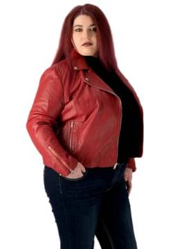 URBAN 5884 Plus Size MIKA Damen Lederjacke, Herbstjacke aus weichem und strapazierfähigem echtem Lammfell, Damenjacke im Biker-Stil für die kurvige Figur, Rot, 58 von URBAN 5884