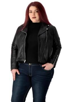 URBAN 5884 Plus Size MIKA Damen Lederjacke, Herbstjacke aus weichem und strapazierfähigem echtem Lammfell, Damenjacke im Biker-Stil für die kurvige Figur, Schwarz, 50 von URBAN 5884