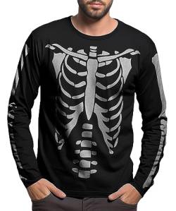 URBAN BUCK Halloween-Kostüme, Hemden für Herren, lässig, lustig, Skelett-Grafik, Herren-T-Shirt, Skeleton Glow Langarm T-Shirt Herren, XL von URBAN BUCK