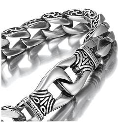 URBAN JEWELRY Sagenhaftes Edelstahl Herren Glieder Armband Silber Schwarz 23 cm (Mit Marken Geschenkschachtel) von URBAN JEWELRY
