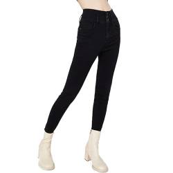 URBAN REVIVO Damen Skinny Jeans mit hoher Taille, Stretch-Jeans Butt Lifting Slim Fit Klassische Denim-Hose, Black-01, X-Groß von URBAN REVIVO