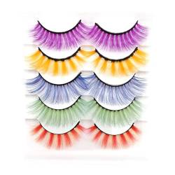 5 paare 3D Farbige Falsche Wimpern, natural fake lashes Farbige Künstliche Fake Lashes False Eyelashes Volume Wimpernbüschel Wimpern Extensions Cat-Eye Künstliche Wimpern Wiederverwendbare von URFEDA