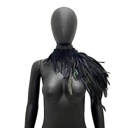 Gothic Schwarz Feder Cape Stola Shrug, Damen Federn Cape Handgemachte Umschlagtücher Schal Gothic Schwarz Schal Schulterflügel Choker Kragen Frauen Kostüm Umhang für Cosplay Party Verkleidung von URFEDA