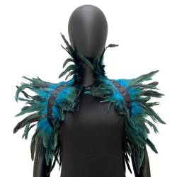 Gothic Schwarz Feder Cape Stola Shrug, Damen Natural Feather Schal Damen Halloween Cosplay Feder Epaulet Shrug Schultergurt Umhänge, Federkragen Kostüm Damen Gothic Feder Cape Verkleidung von URFEDA