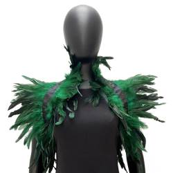 Gothic Schwarz Feder Cape Stola Shrug, Damen Natural Feather Schal Damen Halloween Cosplay Feder Epaulet Shrug Schultergurt Umhänge, Federkragen Kostüm Damen Gothic Feder Cape Verkleidung von URFEDA