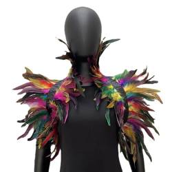 Gothic Schwarz Feder Cape Stola Shrug, Damen Natural Feather Schal Damen Halloween Cosplay Feder Epaulet Shrug Schultergurt Umhänge, Federkragen Kostüm Damen Gothic Feder Cape Verkleidung von URFEDA