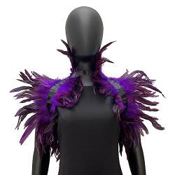 Gothic Schwarz Feder Cape Stola Shrug, Damen Natural Feather Schal Damen Halloween Cosplay Feder Epaulet Shrug Schultergurt Umhänge, Federkragen Kostüm Damen Gothic Feder Cape Verkleidung von URFEDA