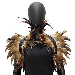 Gothic Schwarz Feder Cape Stola Shrug, Damen Natural Feather Schal Damen Halloween Cosplay Feder Epaulet Shrug Schultergurt Umhänge, Federkragen Kostüm Damen Gothic Feder Cape Verkleidung von URFEDA