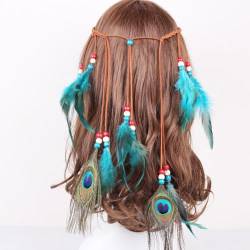 Indisches Feder Stirnband, Böhmische Pfau Feder Kopfschmuck Boho Hippie Stirnband,Tribal-Kopfschmuck, Perlen, Festival, Party, Federschmuck Böhmische Kopfbedeckung, Haar-Accessoire für Frauen Mädchen von URFEDA