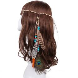 Indisches Feder Stirnband, Boho Hippie Kopfschmuck,Retrostil, Tribal-Kopfschmuck im Stil der amerikanischen Ureinwohner, Festival, Party, Böhmische Kopfbedeckun Haarschmuck für Damen und Mädchen von URFEDA