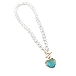 Kristall-Liebes-Herz-Perlen-Halskette für Frauen und Mädchen, Perlen-Choker mit Herz-Anhänger Perle herzförmige Glas-Halskette zarter Liebesschmuck, Valentinstagsgeschenke für Frauen von URFEDA