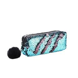 Pailletten Federmäppchen mit Plüsch Ball,Paillette Federtasche Stiftetasche Stiftemappe Klein Bleistift Tasche Tragbare Pencil Case Bling Glitzer Kosmetiktasche für Mädchen Frauen Bleistifttasche von URFEDA