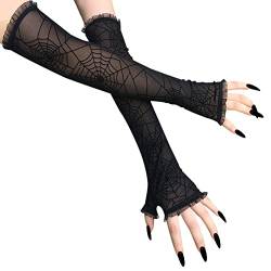 Spinnennetz Handschuhe Netzhandschuhe Mit Paillette Lange Schwarz Damenhandschuhe Halbfinger Armstulpen Halloween Kostüm Accessoires Party Karneval Halloween Dekoration Verkleiden Tanzparty Handschuhe von URFEDA