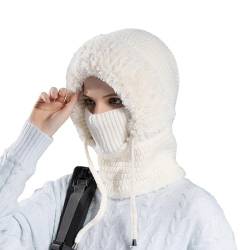 Sturmhaube Winter für Frauen Balaclava, Damen Winter Warm Strickmütze & Halswärmer Set, Flexible Strickmütze mit Haarball, Weiches, Dickes Fleece Gefüttert, Gesichtsmaske für Frauen Outdoor-Sportarten von URFEDA