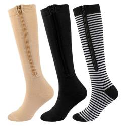 URFEDA 3 Paar Kompressionsstrümpfe Damen und Herren, Kompressionssocken Compression Socks laufstrümpfe kompression stützstrümpfe mit reißverschluss für Sport Flug Laufen Wandern Reisen Radsport von URFEDA