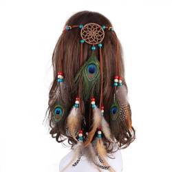 URFEDA Boho Feder Stirnband Haarband mit Federn Indianisch Bohemian Haarschmuck,Indische Tribal Kopfschmuck Federn Quaste Hippie Kopfschmuck Festival Kostüm Haarschmuck für Frauen und Mädchen von URFEDA