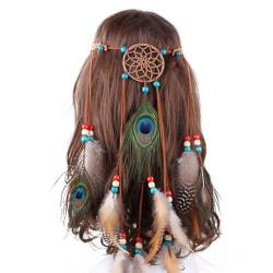 URFEDA Boho Feder Stirnband Haarband mit Federn Indianisch Bohemian Haarschmuck,Indische Tribal Kopfschmuck Federn Quaste Hippie Kopfschmuck Festival Kostüm Haarschmuck für Frauen und Mädchen von URFEDA