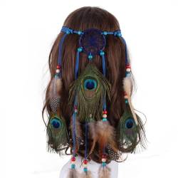 URFEDA Boho Feder Stirnband Haarband mit Federn Indianisch Bohemian Haarschmuck,Indische Tribal Kopfschmuck Federn Quaste Hippie Kopfschmuck Festival Kostüm Haarschmuck für Frauen und Mädchen von URFEDA