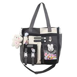 URFEDA Kawaii Rucksack für Mädchen Schüler, Niedlicher Japanischer Harajukue Schul Rucksack Handtasche Umhängetasche Schultasche für Teenager-Mädchen, Tasche mit Kawaii-Anhänger und Zubehör, Schwarz von URFEDA