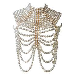 URFEDA Perlen Körperkette BH Schulterketten Kette Körperschmuck Perlen Halskette Schulterketten Frauen Kunstperlen Perlen Körperkette Schal mehrlagige Schmuckkette von URFEDA